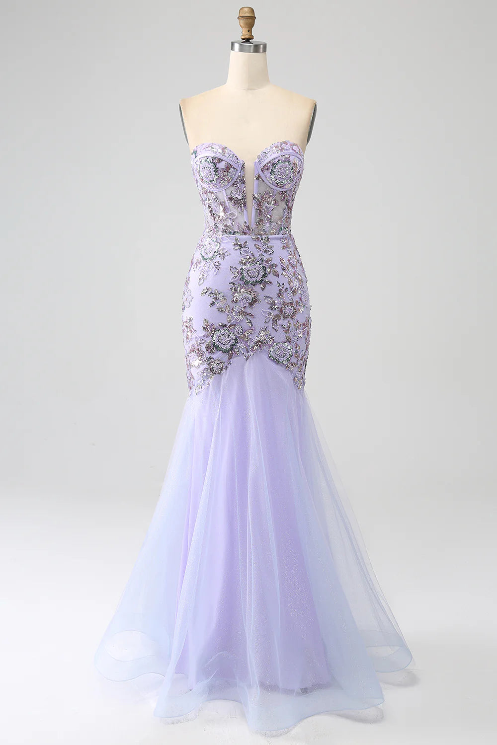 Lavender Corset Mermaid Ball Dress with Slit