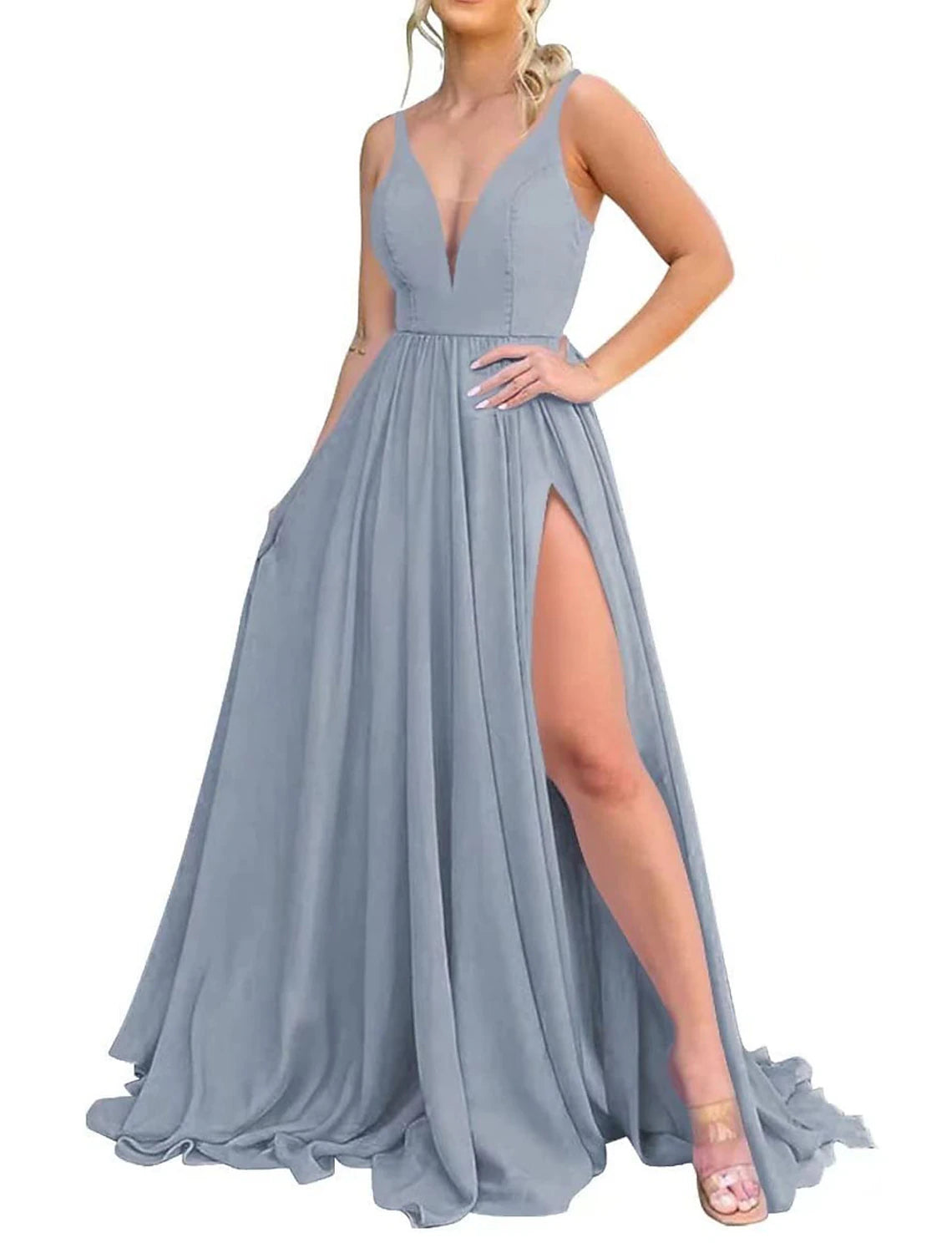 Classic V neck A Line  Bridesmaid Dress With Wrap Bodice