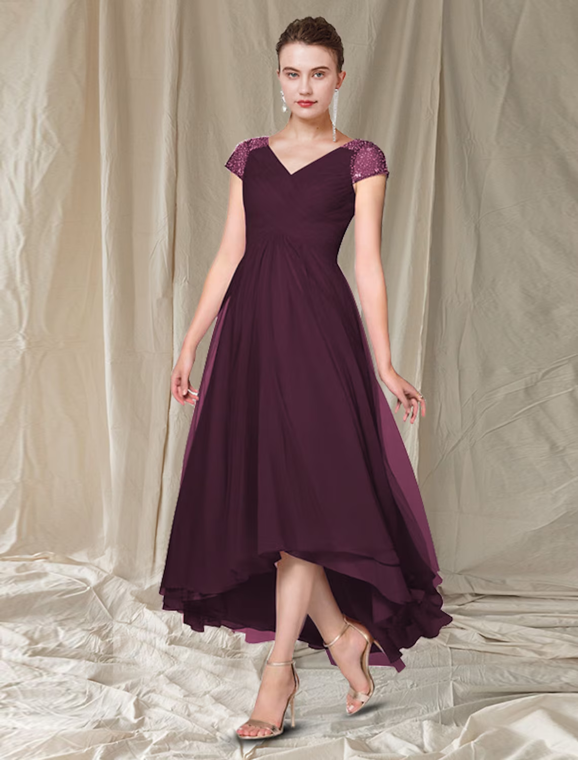 A-Line/Princess V-Neck Asymmetrical Mother of the Bride Dresses