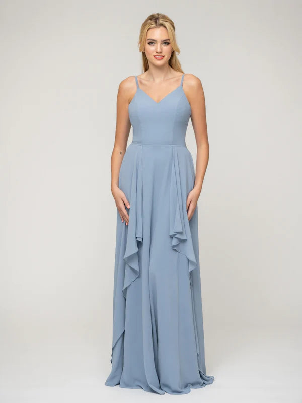Princess Double Strap Chiffon Bridesmaid Dress Blue