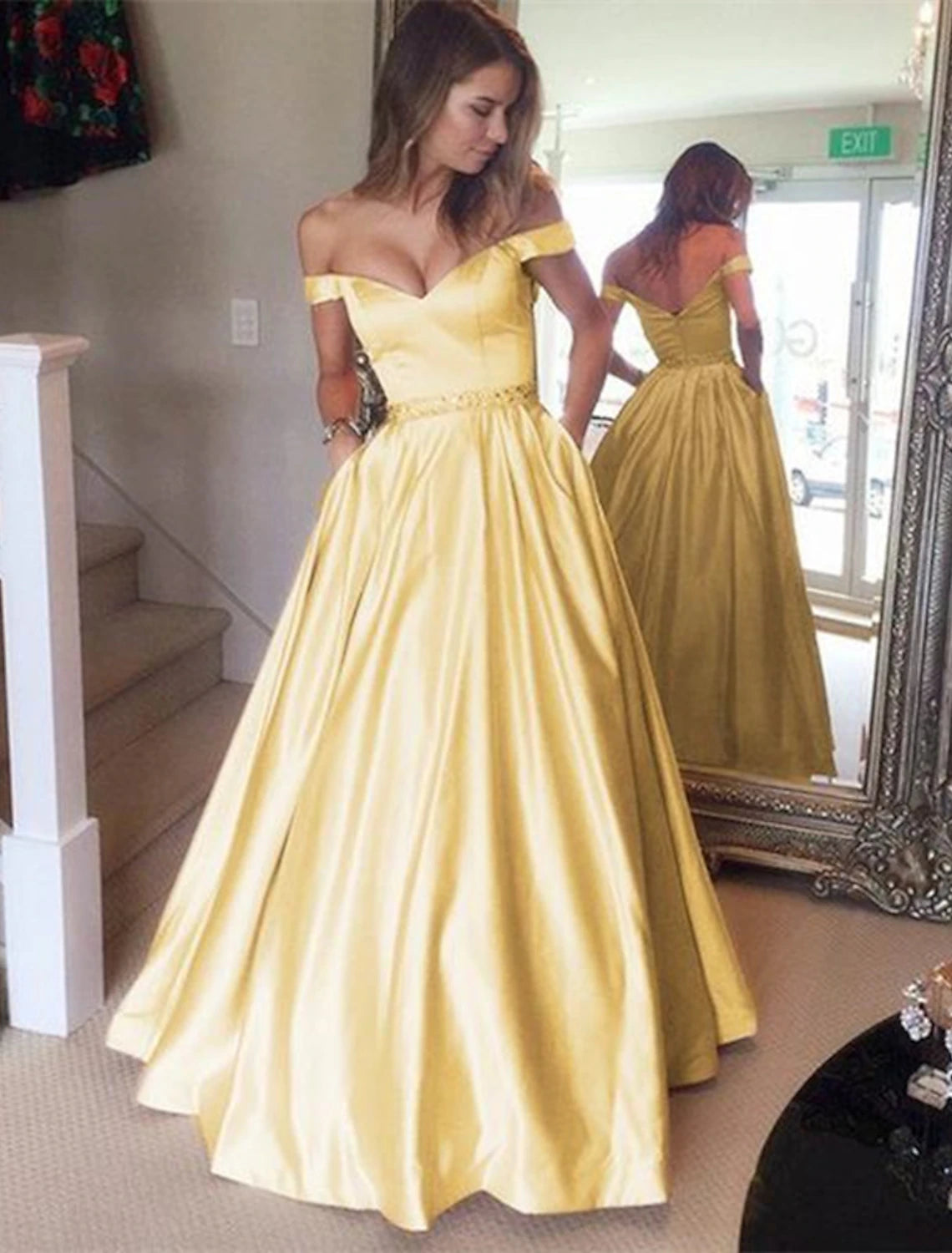 OKBBN slim shoulder strap long formal ball dress main image 1