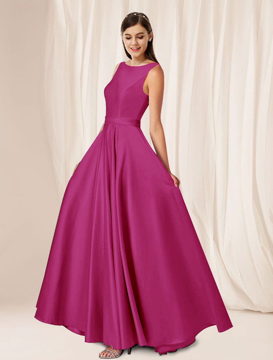 A-Line Floor-Length Satin Fabric formal dresses Bridesmaid Dresses evening gown Prom Dress main image 0