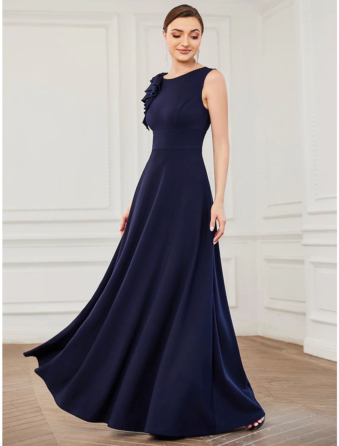 A-Line Evening Gown Plus Size Dress Formal Floor Length Sleeveless wit ...