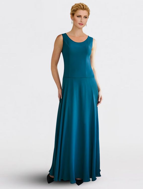 A-Line Mother of the Bride Dress Plus Size Jewel Neck Floor Length