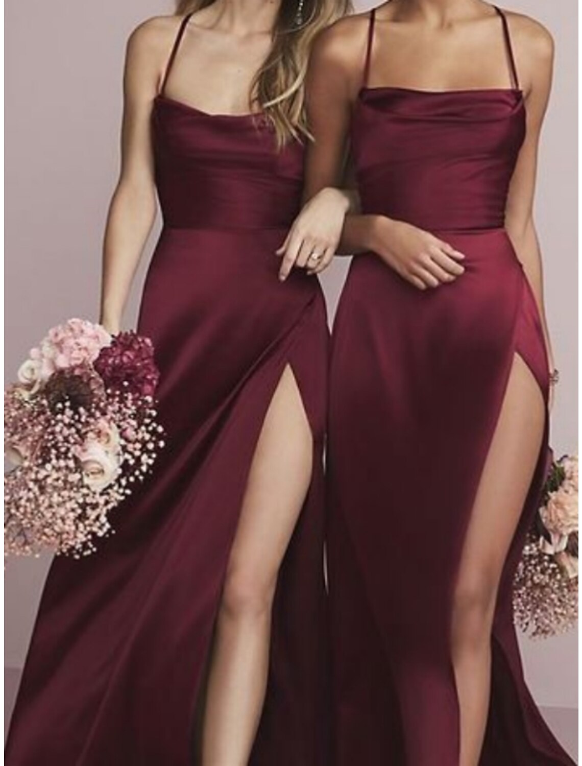 Alondra Spaghetti Straps Chiffon Sheath/Column Natural Waist Sleeveless Bridesmaid Dresses