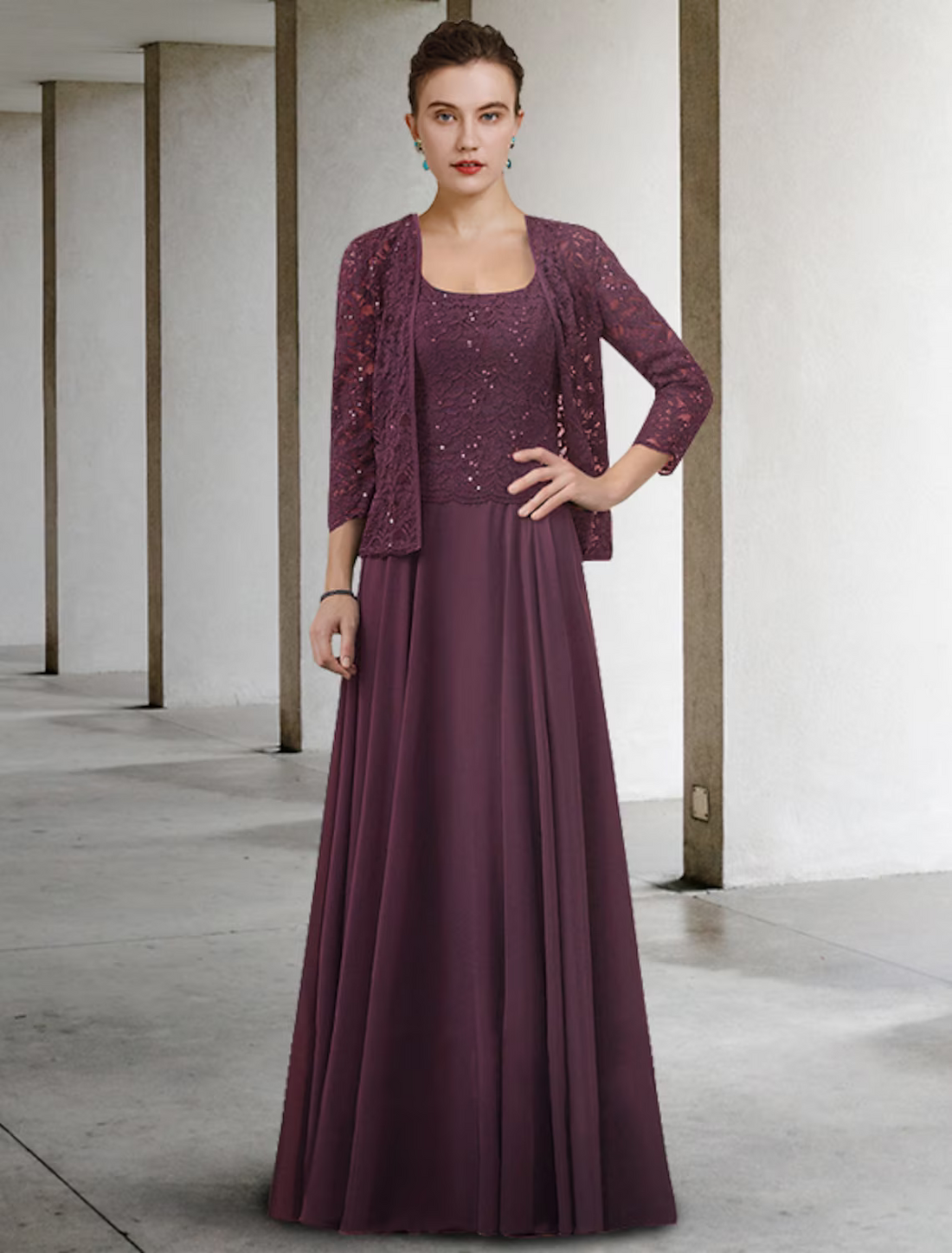 2-Piece Chiffon A-Line Maxi Mother of the Bride & Groom Dresses with Sequin Bodice