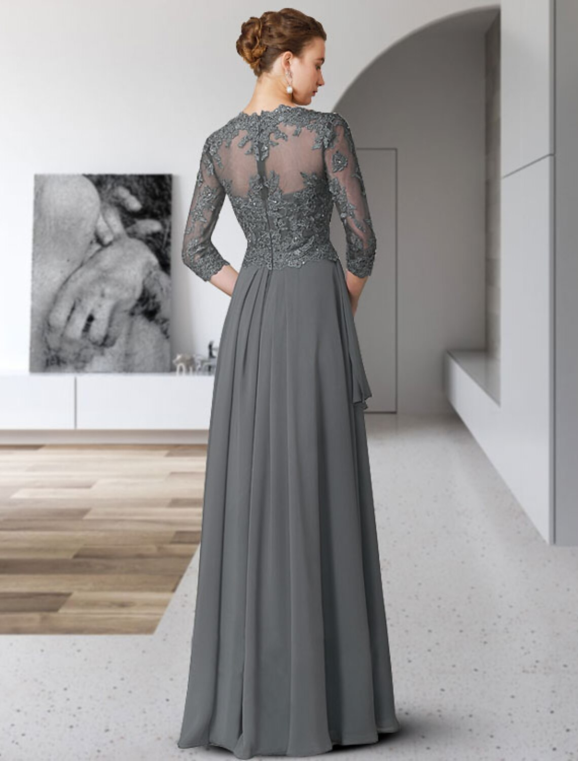 A-Line Floor Length Long Sleeves Bowknot Mother of the Bride Dress main image 1