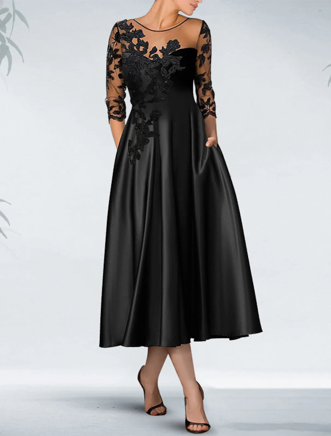 A-Line Cocktail Black Dress Plus Size Appliques Elegant Dress Fall Wed ...