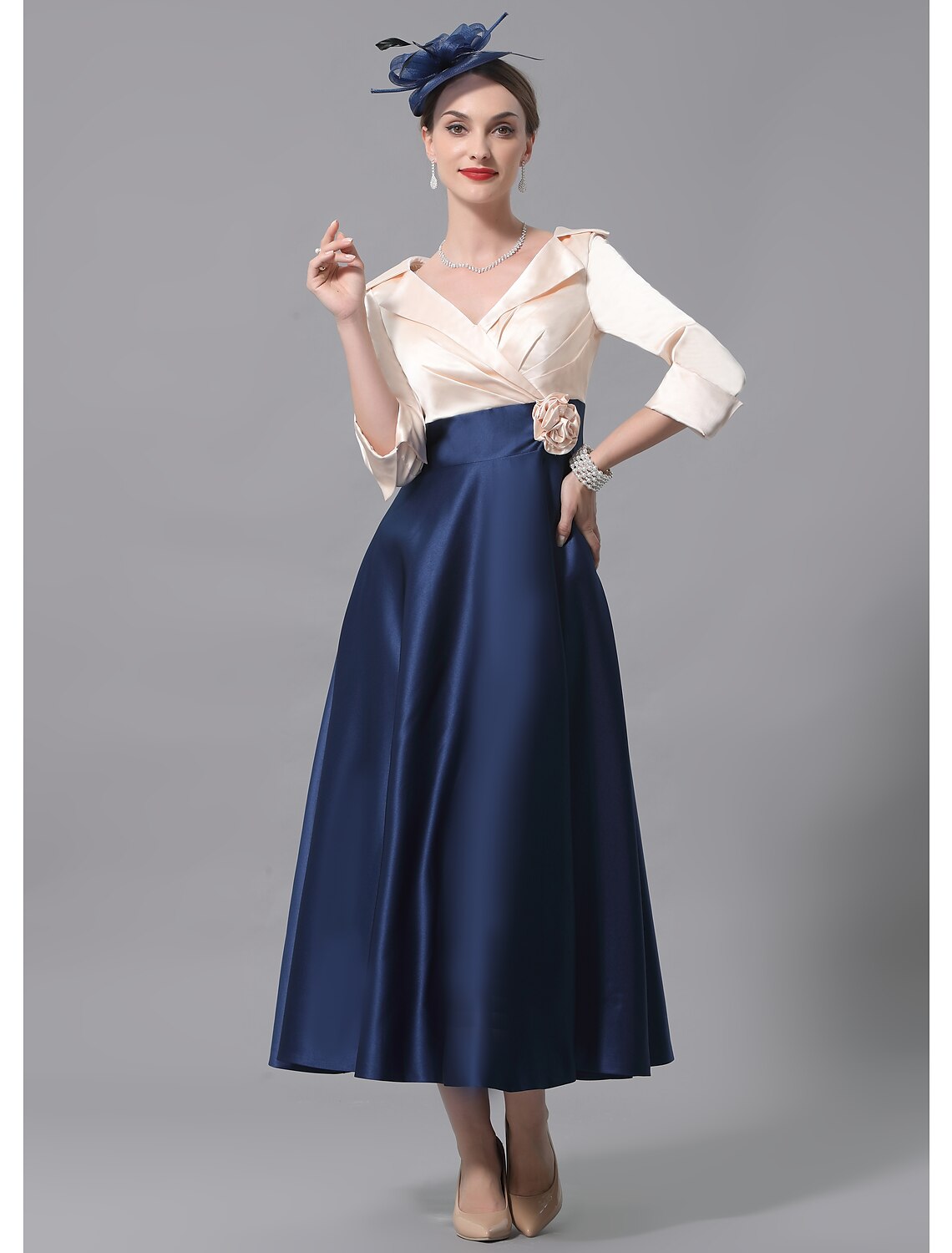 Two Piece Mother of the Bride Dress Wedding Guest Elegant V Neck Knee ...