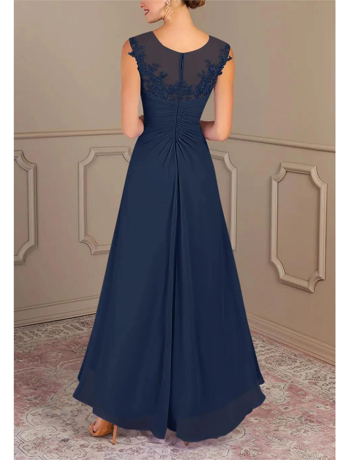 A-Line Mother of the Bride Dress Formal Wedding Guest Elegant Jewel Ne ...