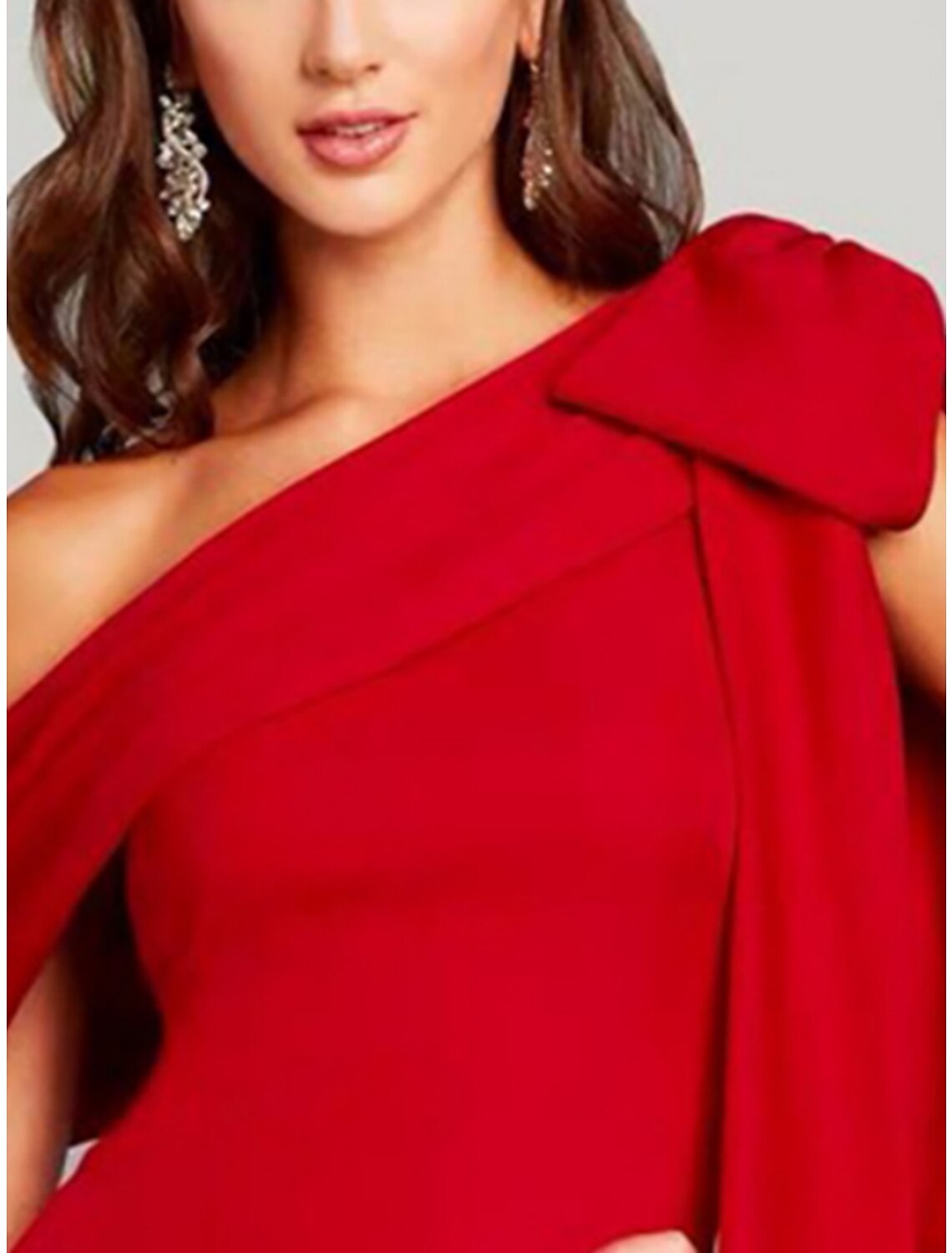 Sheath/Column One-Shoulder Sweep Train Ruched Christmas Dresses with Ruffles