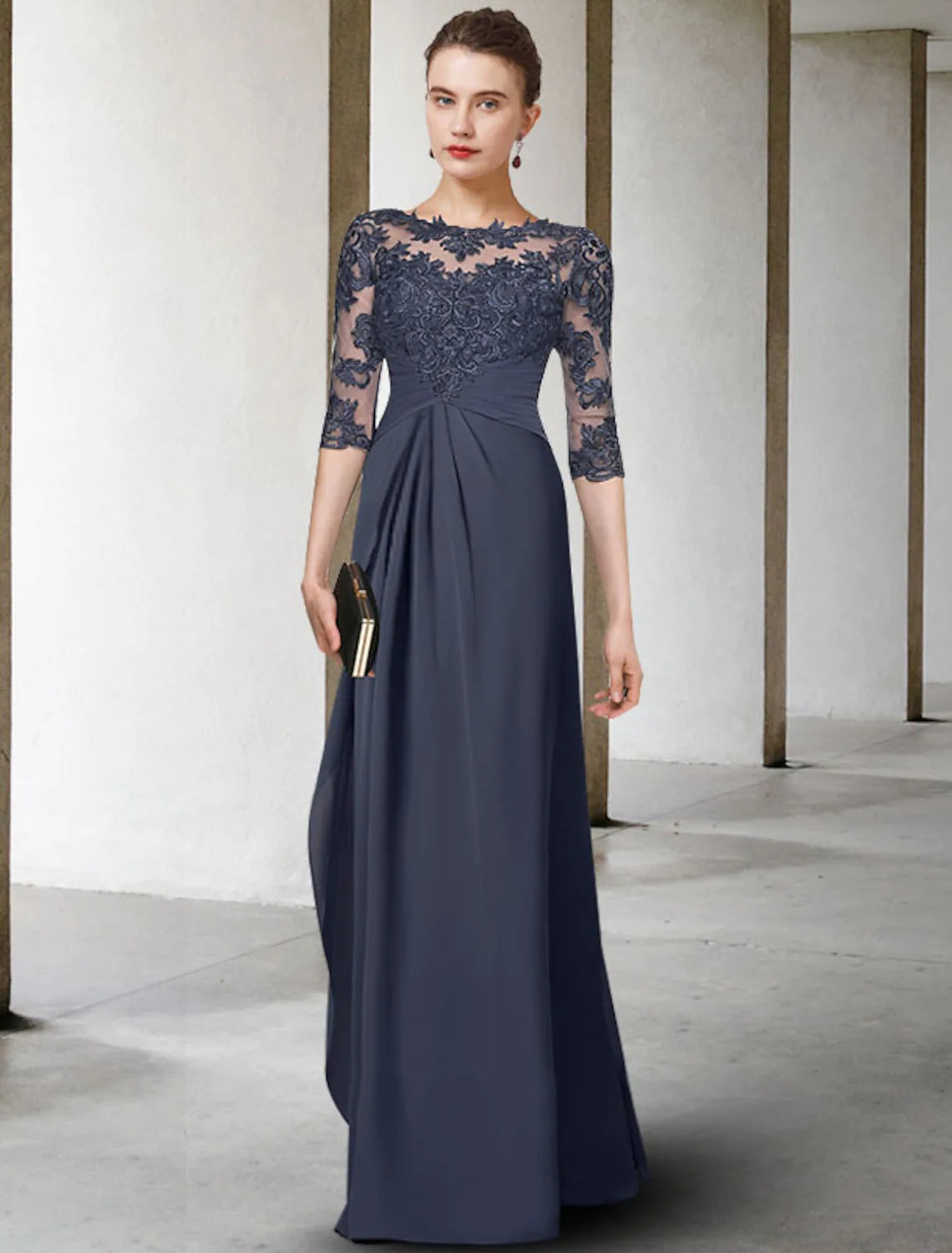 Plus Size Mother of the Bride Dress Elegant Floor Length Chiffon Lace ...