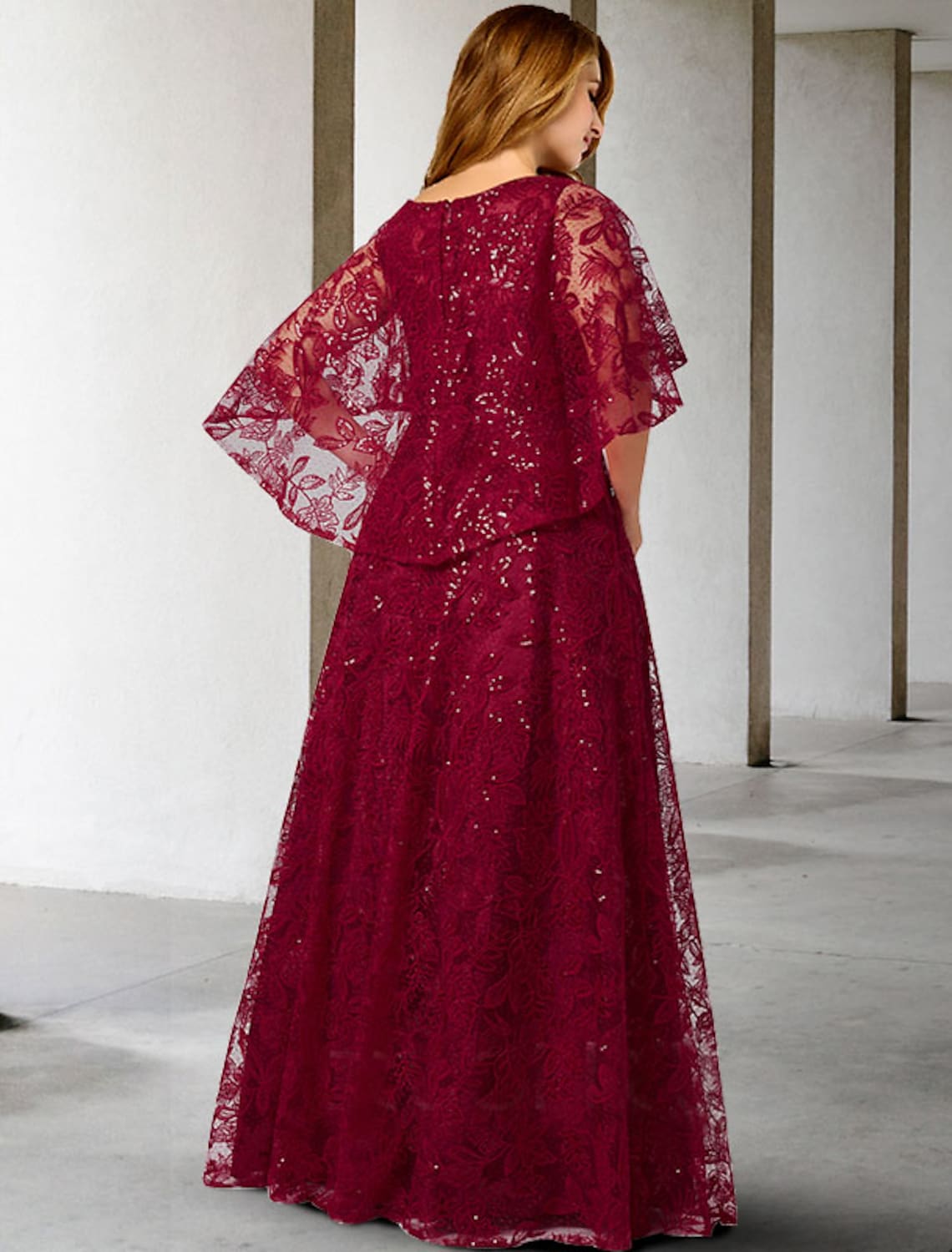 A-Line/Princess Lace Sequins Plus Size Mother of the Bride Dresses Illusion Floor-Length
