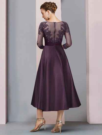 A-Line Mother of the Bride Dress Wedding Elegant Satin Lace Half Sleev ...