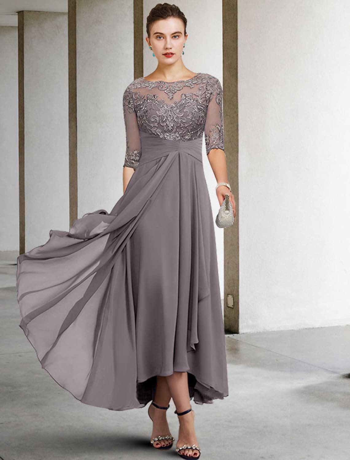 A-Line Mother of the Bride Dress Plus Size Elegant Asymmetrical Ankle ...