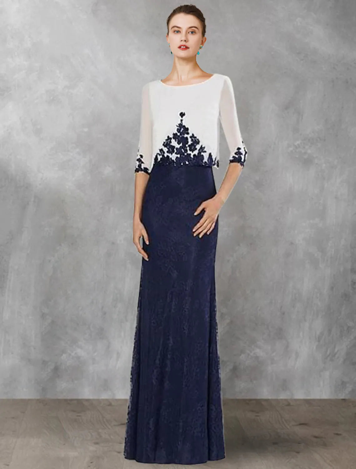 AABEI DRESS Wedding Guest Dress Exquisite A-Line Crew Neck Half Sleeve Appliques Ruching Floor Length Elegant Mother of the Bride Dress